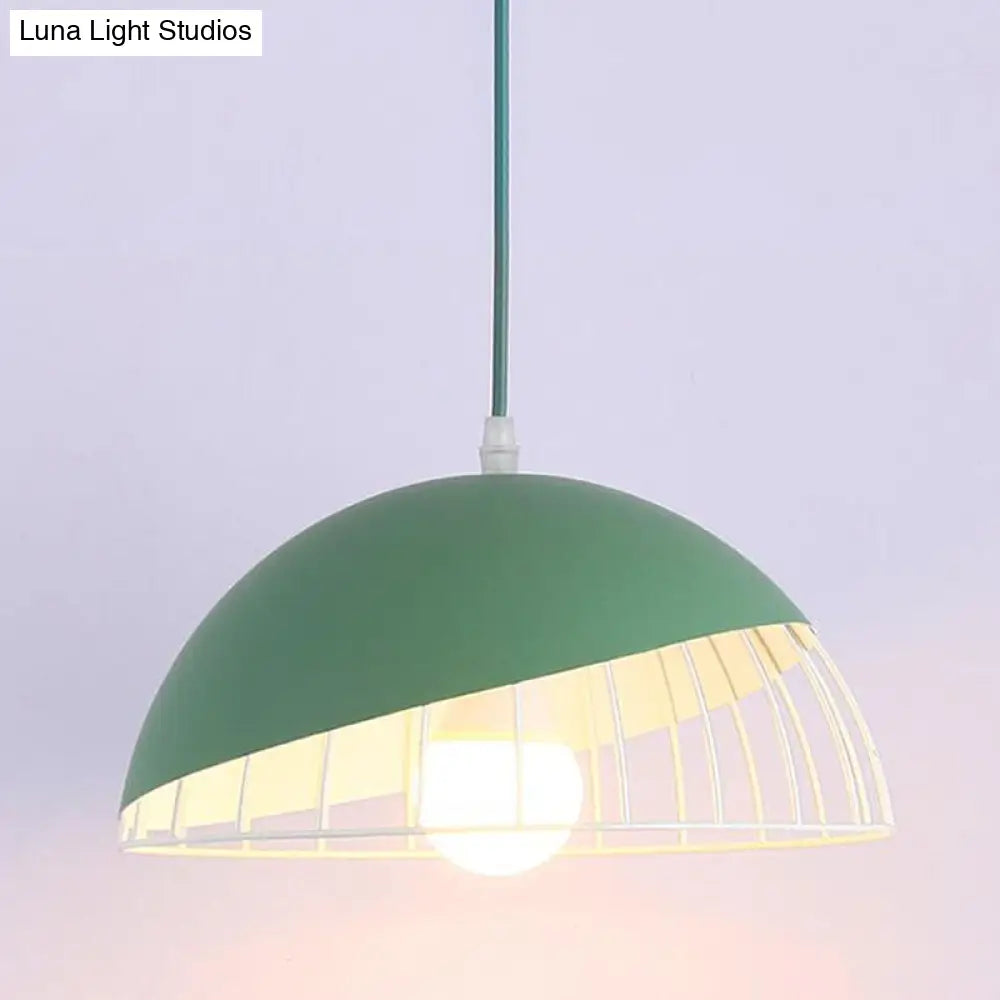 Modern Dining Room Pendant Light With Domed Metal Shade - Black/Blue/Green Suspended Lighting