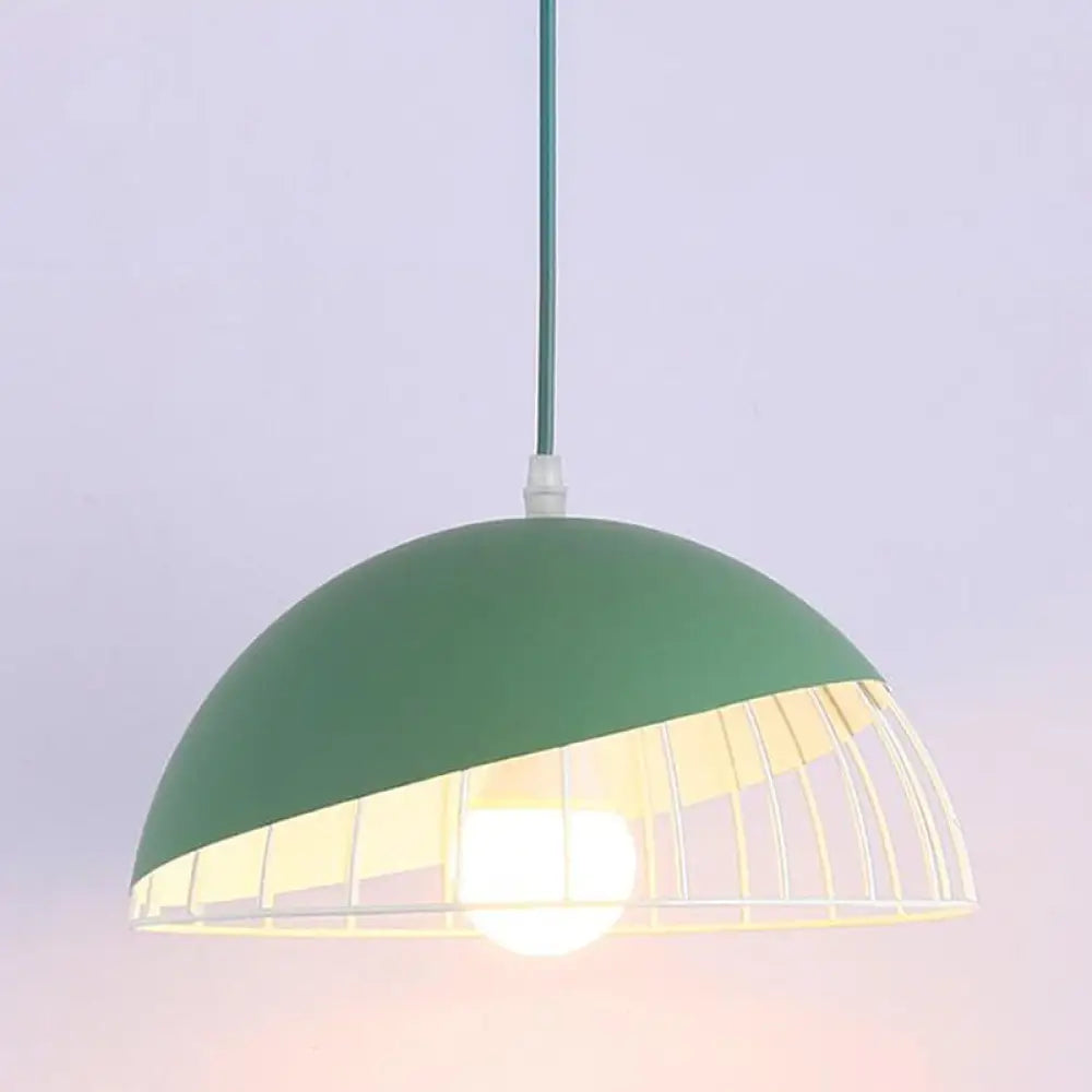 Modern Metal Pendant Light With Domed Shade - Black/Blue/Green For Dining Room Green