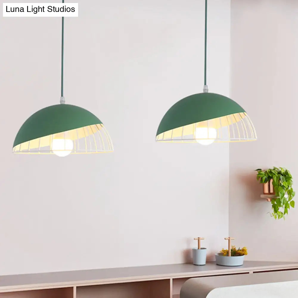 Modern Metal Pendant Light With Domed Shade - Black/Blue/Green For Dining Room