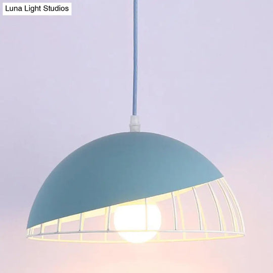 Modern Dining Room Pendant Light With Domed Metal Shade - Black/Blue/Green Suspended Lighting