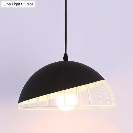 Modern Metal Pendant Light With Domed Shade - Black/Blue/Green For Dining Room