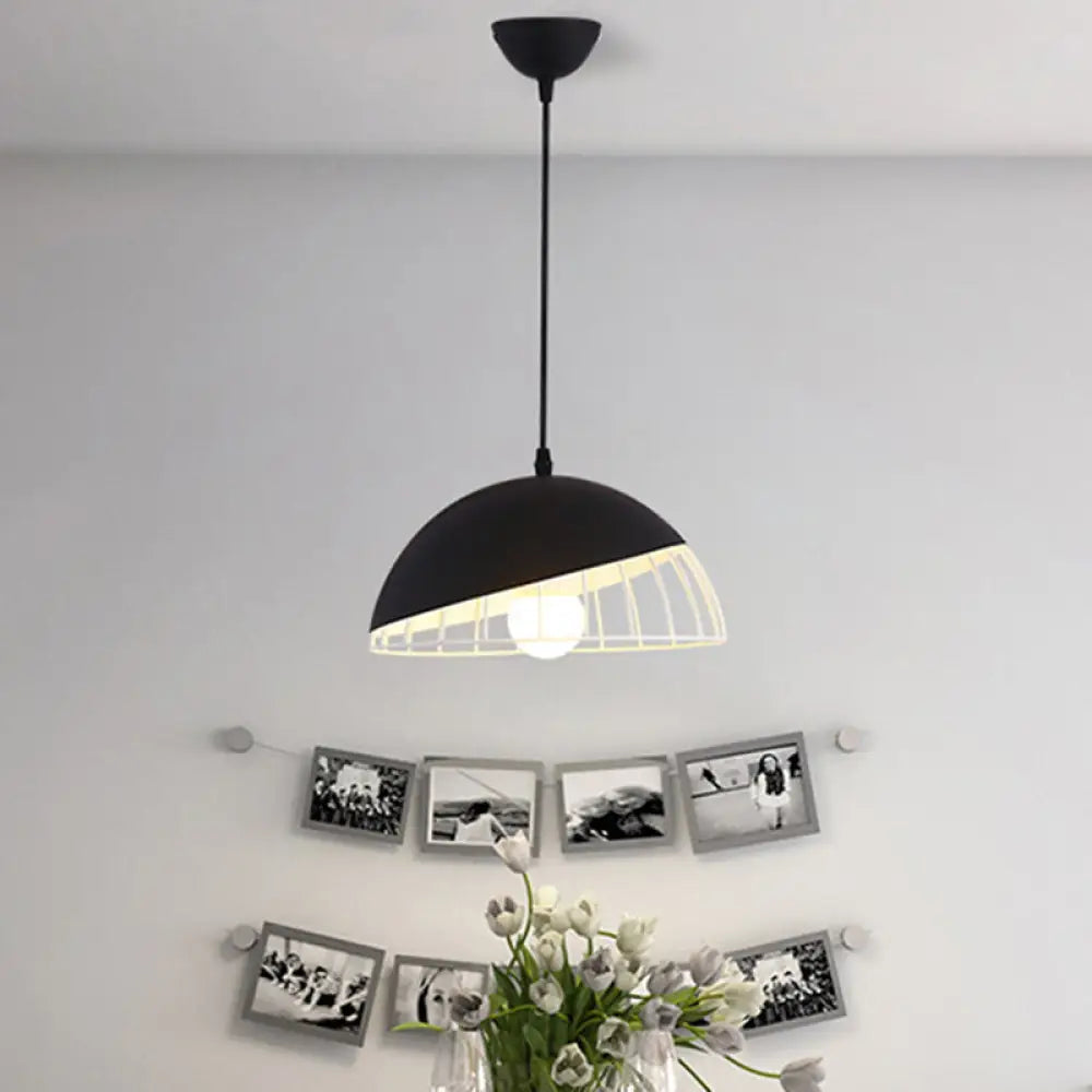 Modern Metal Pendant Light With Domed Shade - Black/Blue/Green For Dining Room Black