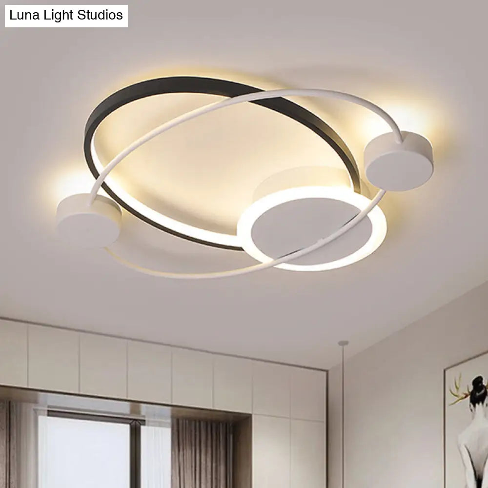 Modern Metal Planet Orbit Flushmount Lighting - Led Black - White Ceiling Mounted Fixture In