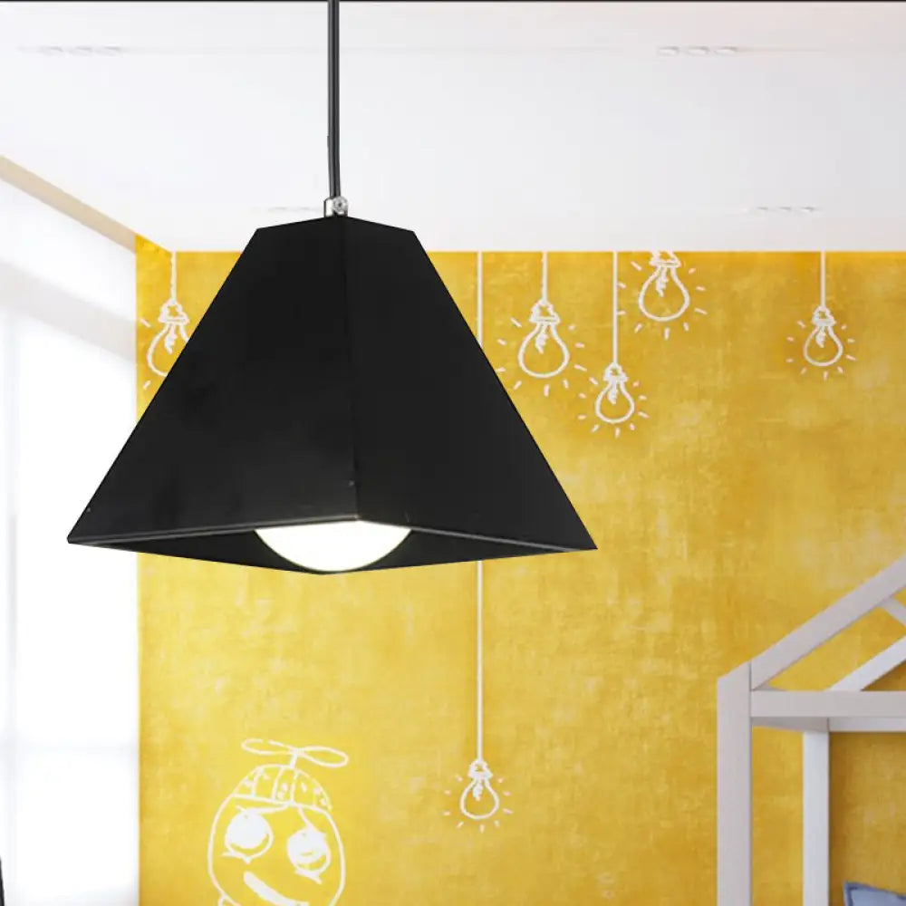 Modern Metal Pyramid Pendant Lamp - Adjustable Cord Black/White 1 Light For Living Room Black