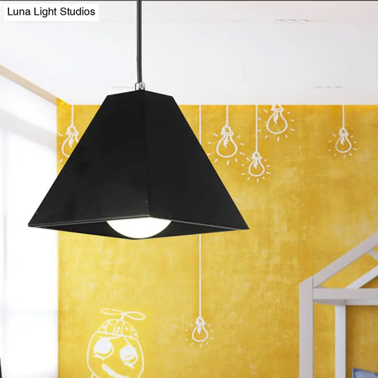 Modern Metal Pyramid Pendant Lamp With Adjustable Cord - 1 Light Black/White Ideal For Living Room