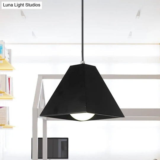 Modern Metal Pyramid Pendant Lamp - Adjustable Cord Black/White 1 Light For Living Room