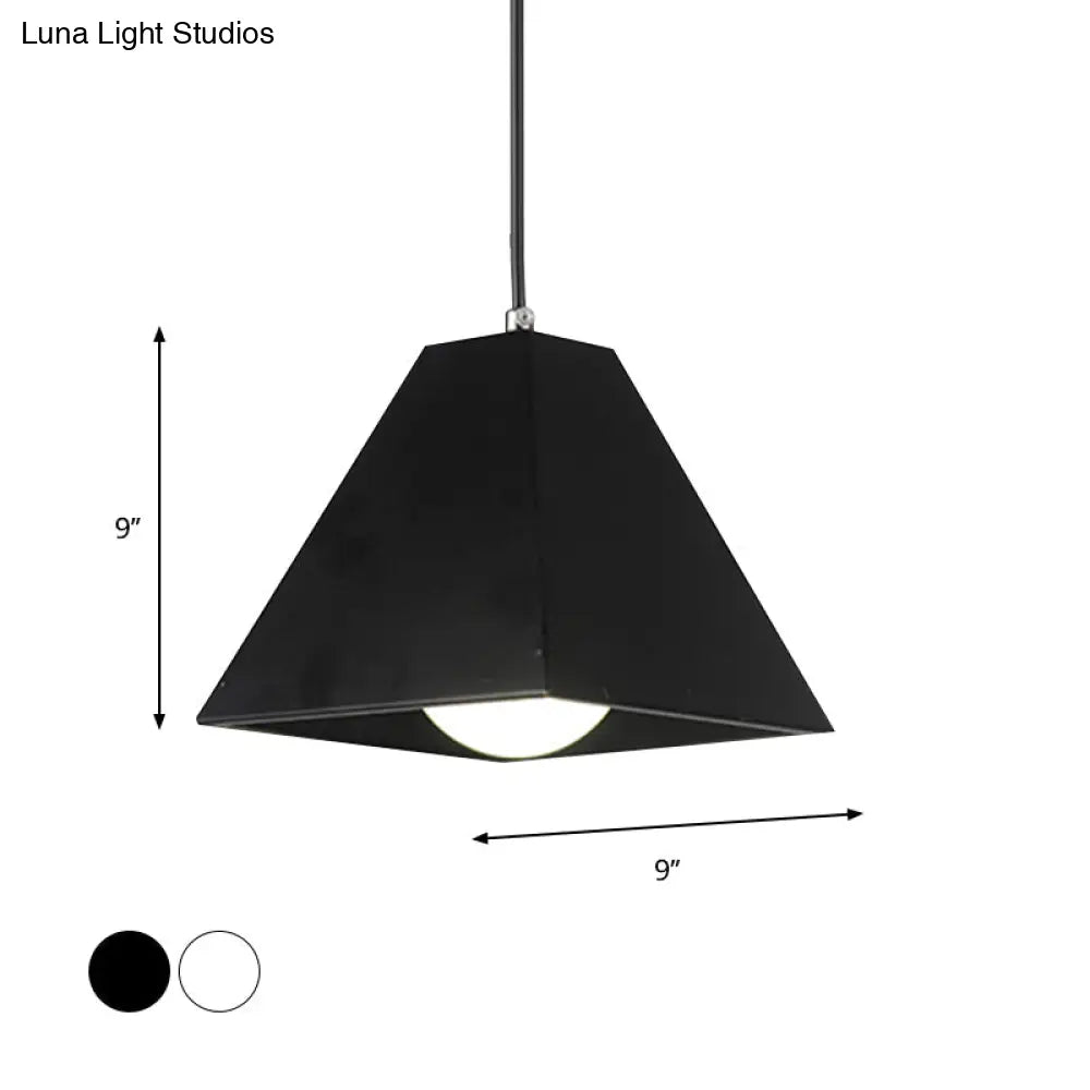 Modern Metal Pyramid Pendant Lamp - Adjustable Cord Black/White 1 Light For Living Room