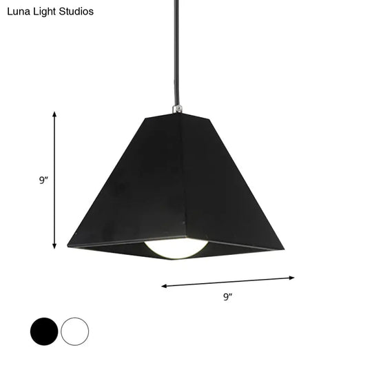 Modern Metal Pyramid Pendant Lamp - Adjustable Cord Black/White 1 Light For Living Room