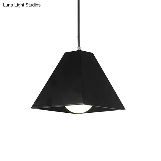 Modern Metal Pyramid Pendant Lamp - Adjustable Cord Black/White 1 Light For Living Room