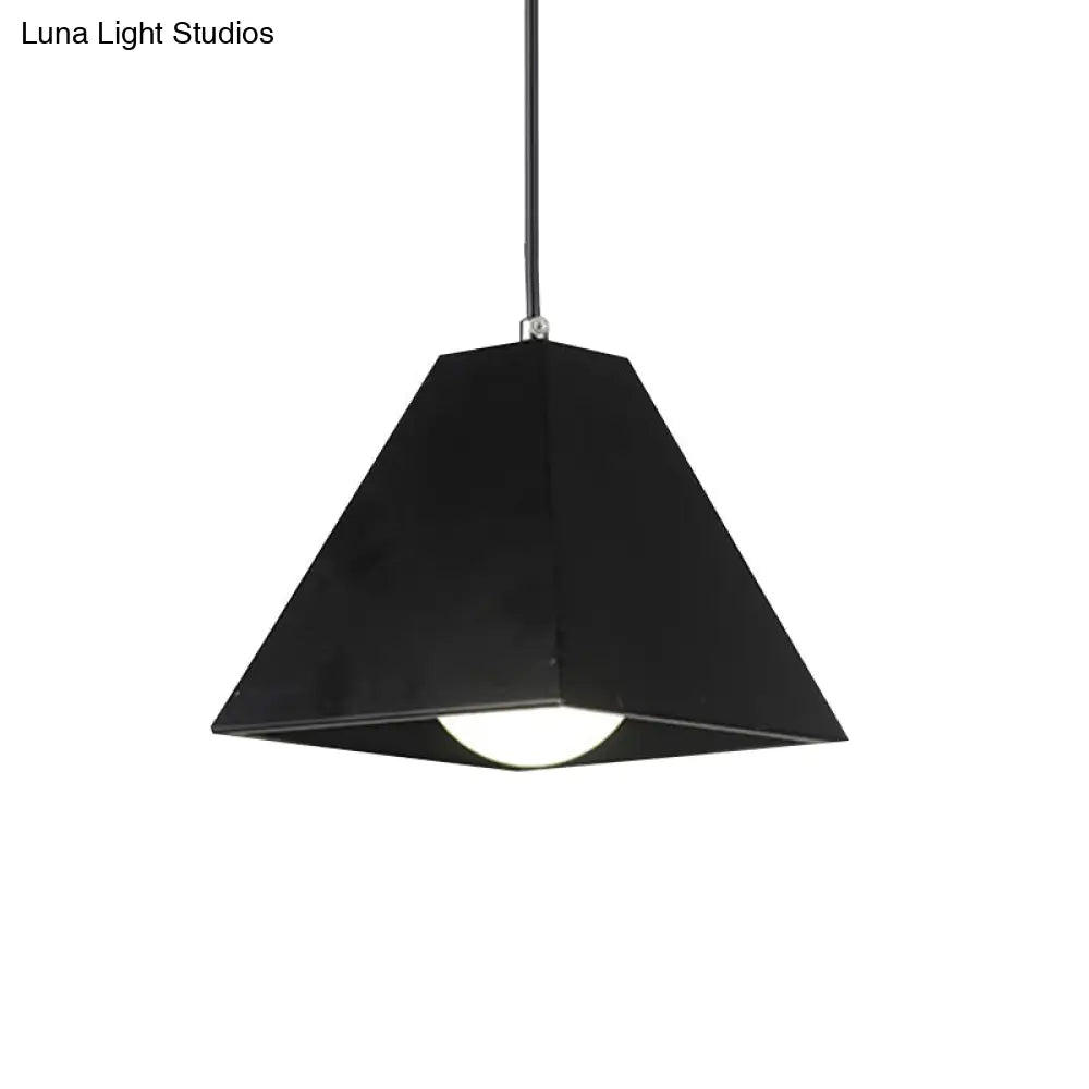 Modern Metal Pyramid Pendant Lamp With Adjustable Cord - 1 Light Black/White Ideal For Living Room