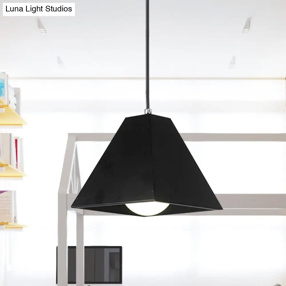 Modern Metal Pyramid Pendant Lamp With Adjustable Cord - 1 Light Black/White Ideal For Living Room