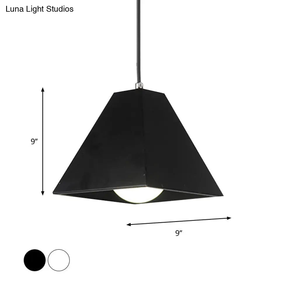 Modern Metal Pyramid Pendant Lamp With Adjustable Cord - 1 Light Black/White Ideal For Living Room