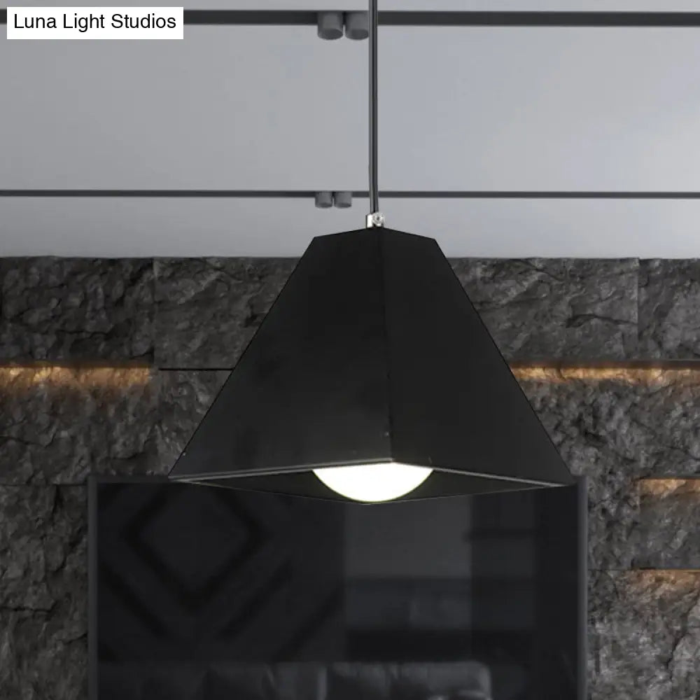 Modern Metal Pyramid Pendant Lamp - Adjustable Cord Black/White 1 Light For Living Room