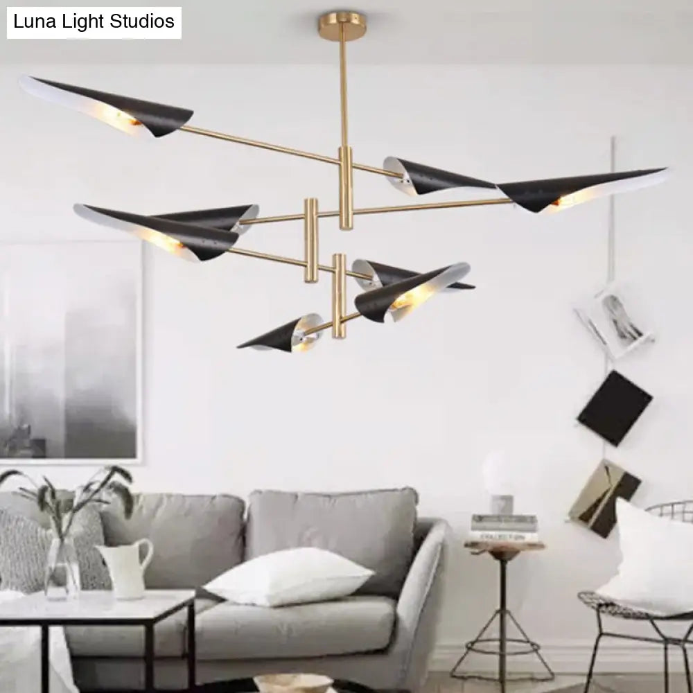 Modern Metal Quill Chandelier: Sleek Living Room Pendant Light With Sputnik Design 8 / Black