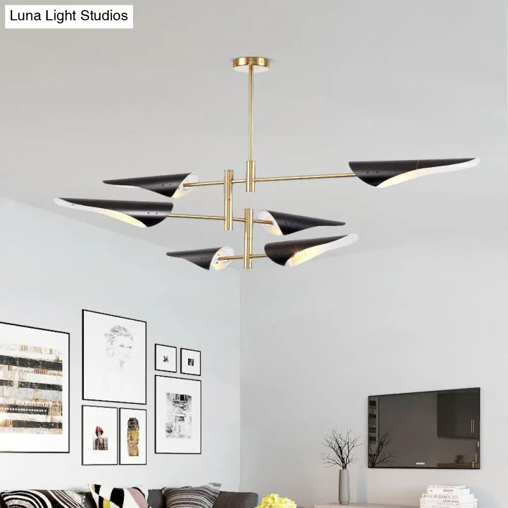 Modern Metal Quill Chandelier: Sleek Living Room Pendant Light With Sputnik Design 6 / Black