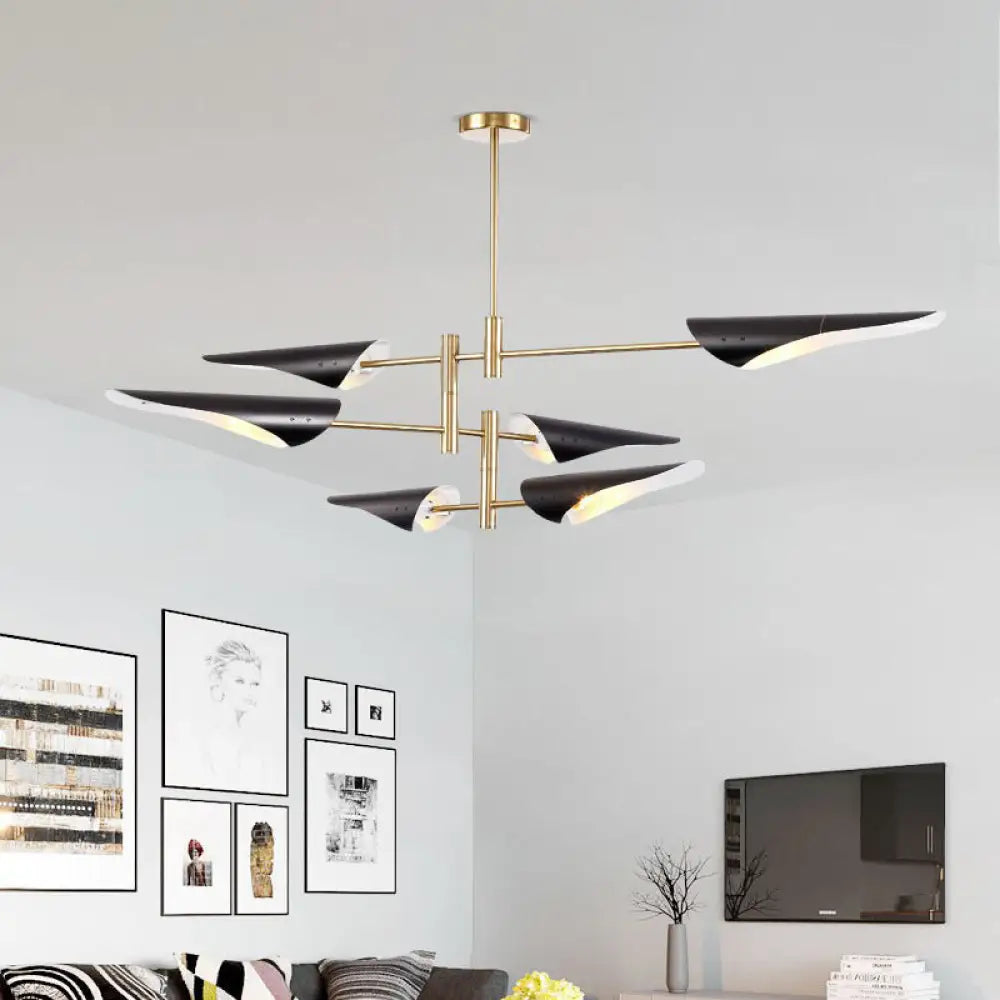 Modern Metal Quill Chandelier Pendant Light With Sputnik Design For Living Room 6 / Black