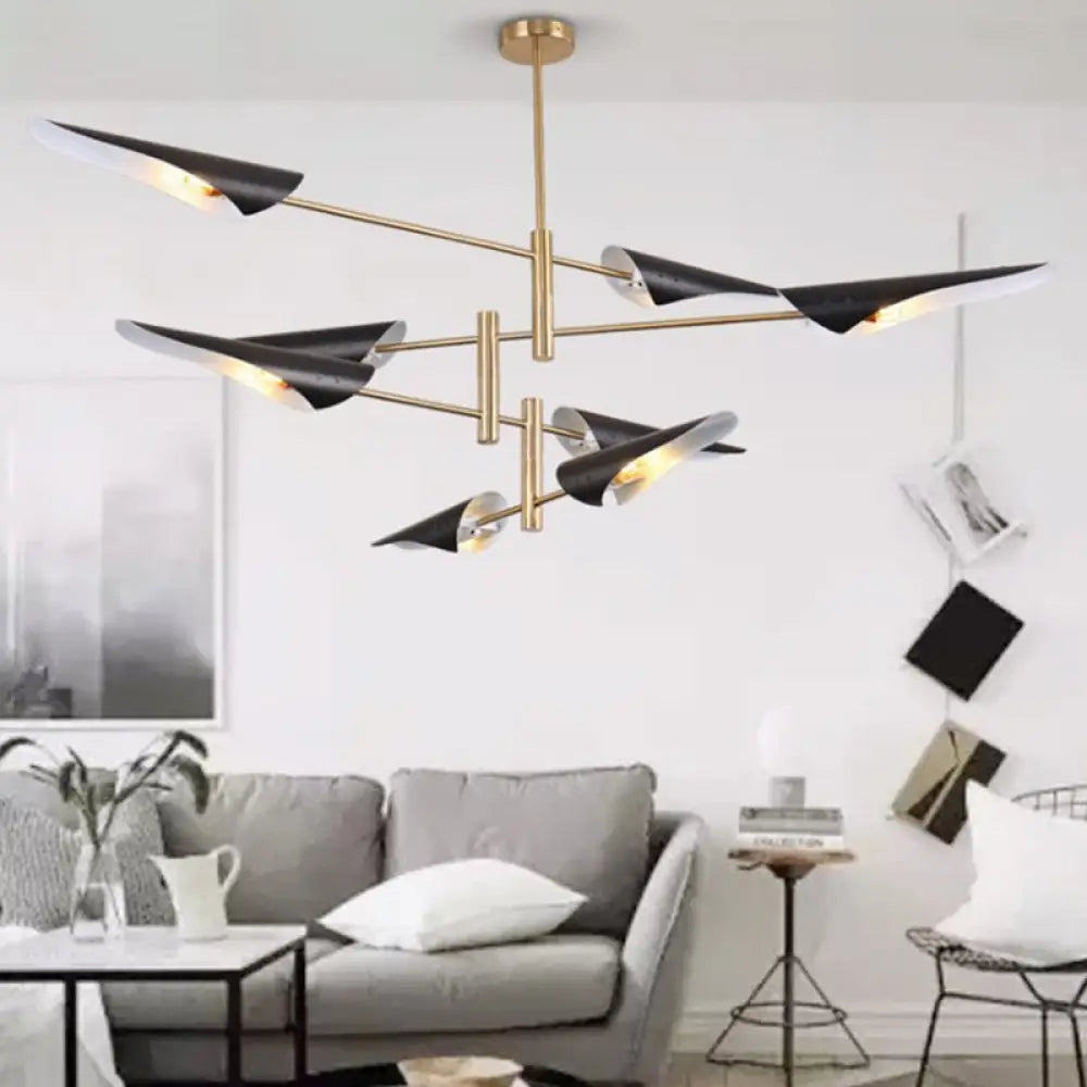 Modern Metal Quill Chandelier Pendant Light With Sputnik Design For Living Room 8 / Black