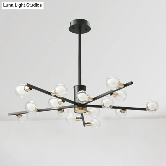 Modern Metal Chandelier Light Fixture - Radial Design 6/10/15 Lights Black With Clear Glass Bubble