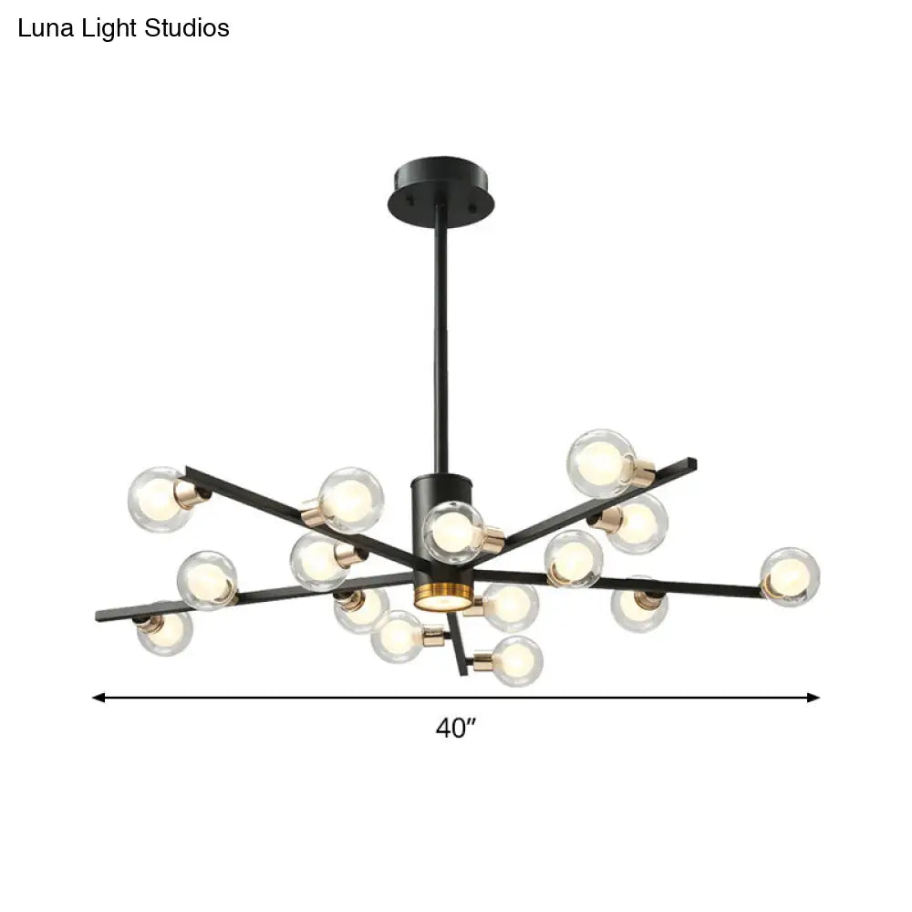 Modern Metal Chandelier Light Fixture - Radial Design 6/10/15 Lights Black With Clear Glass Bubble