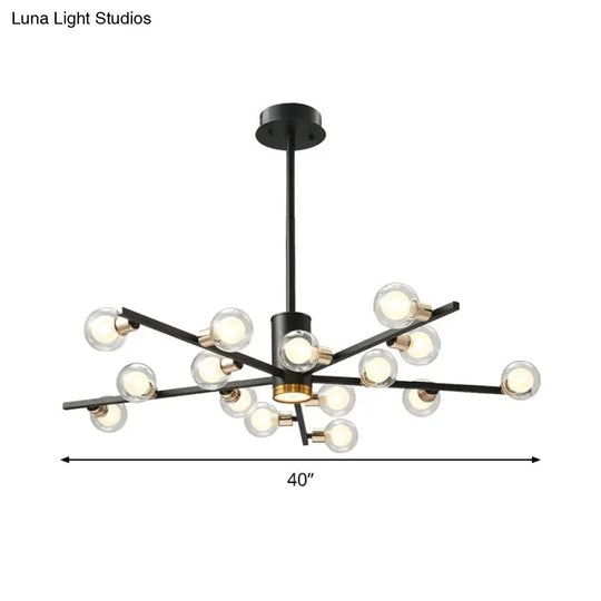 Modern Metal Chandelier Light Fixture - Radial Design 6/10/15 Lights Black With Clear Glass Bubble