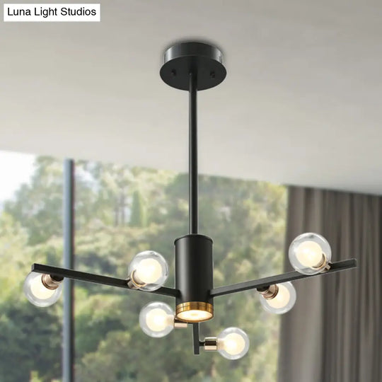 Modern Metal Chandelier Light Fixture - Radial Design 6/10/15 Lights Black With Clear Glass Bubble