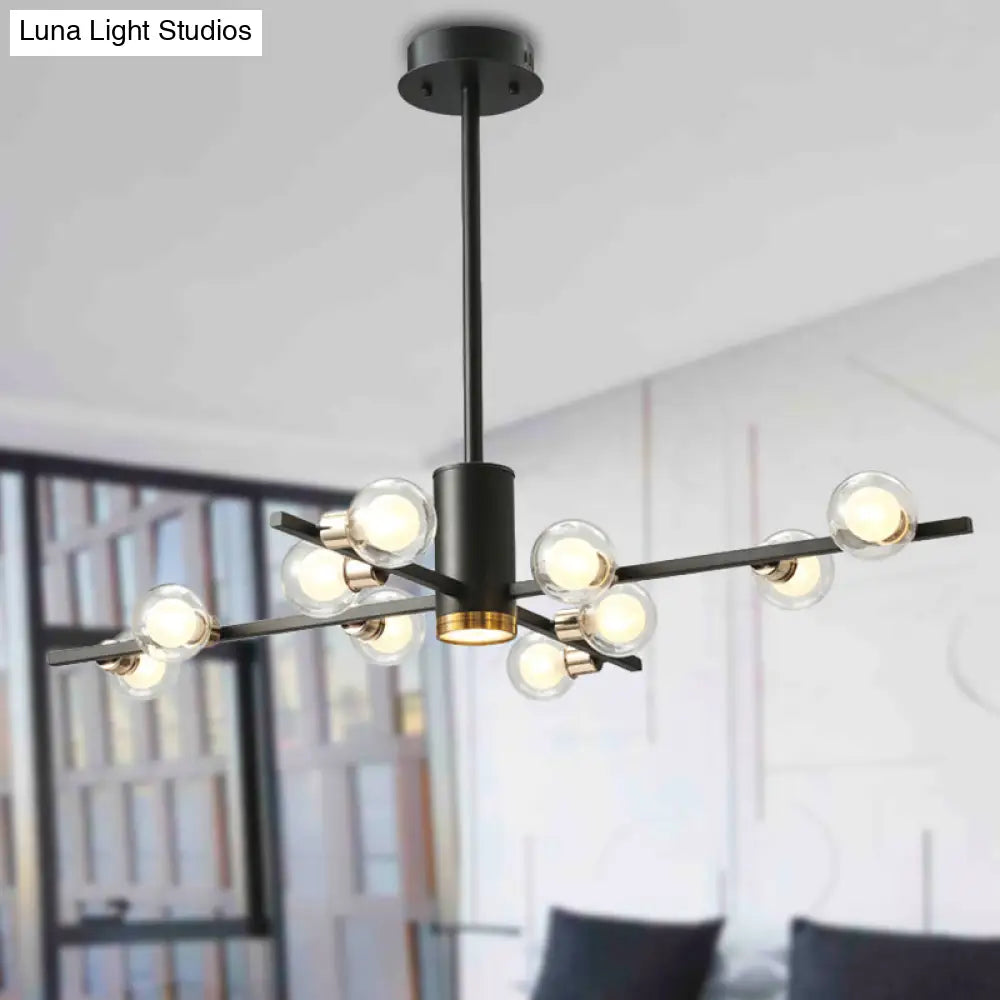 Modern Metal Radial Chandelier Light Fixture With Clear Bubble Glass Shades - 6/10/15 Lights Black