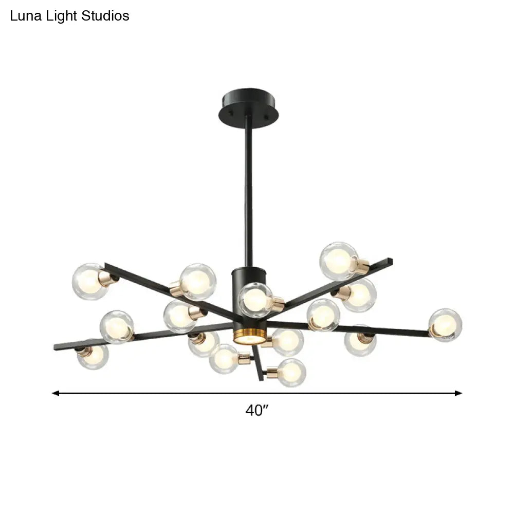 Modern Metal Radial Chandelier Light Fixture With Clear Bubble Glass Shades - 6/10/15 Lights Black