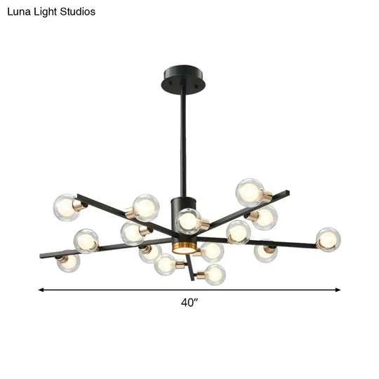 Modern Metal Radial Chandelier Light Fixture With Clear Bubble Glass Shades - 6/10/15 Lights Black