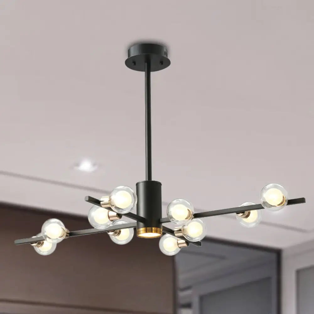 Modern Metal Radial Chandelier Light Fixture With Clear Bubble Glass Shades - 6/10/15 Lights Black