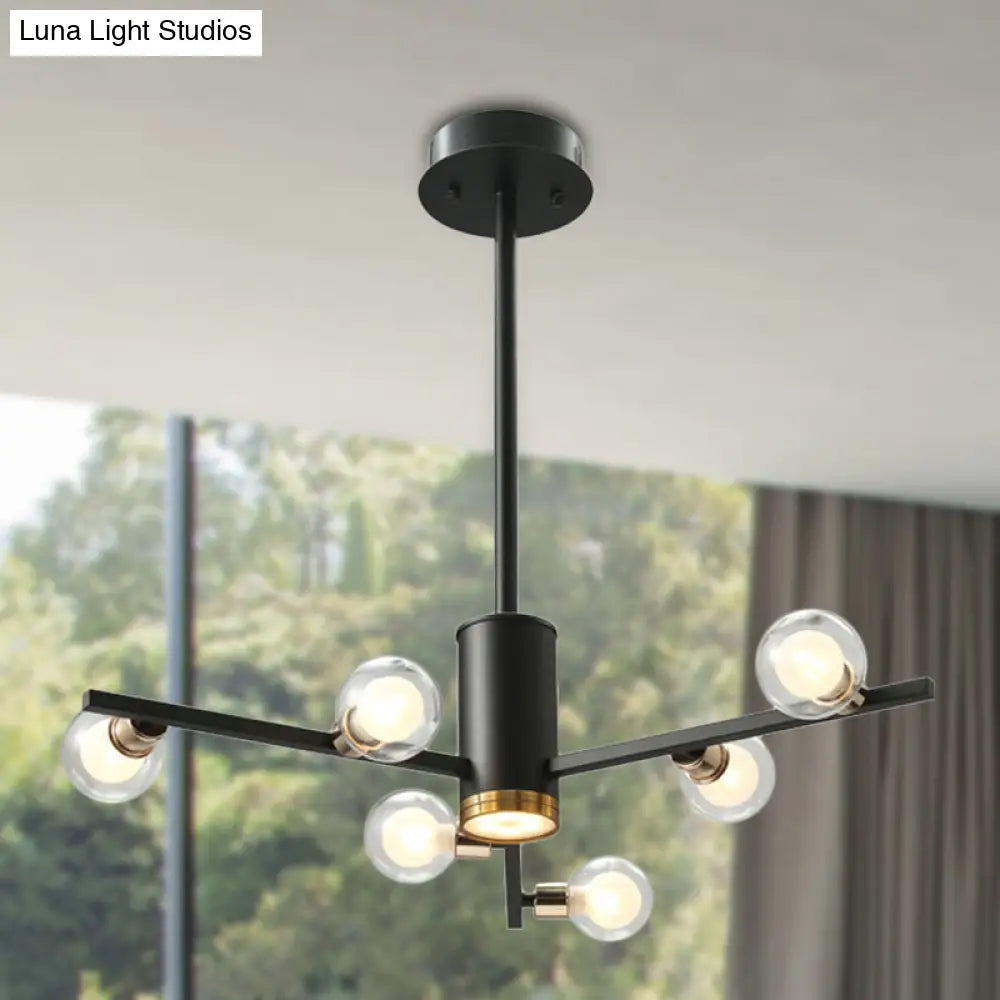 Modern Metal Radial Chandelier Light Fixture With Clear Bubble Glass Shades - 6/10/15 Lights Black