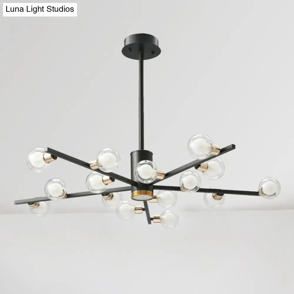 Modern Metal Radial Chandelier Light Fixture With Clear Bubble Glass Shades - 6/10/15 Lights Black