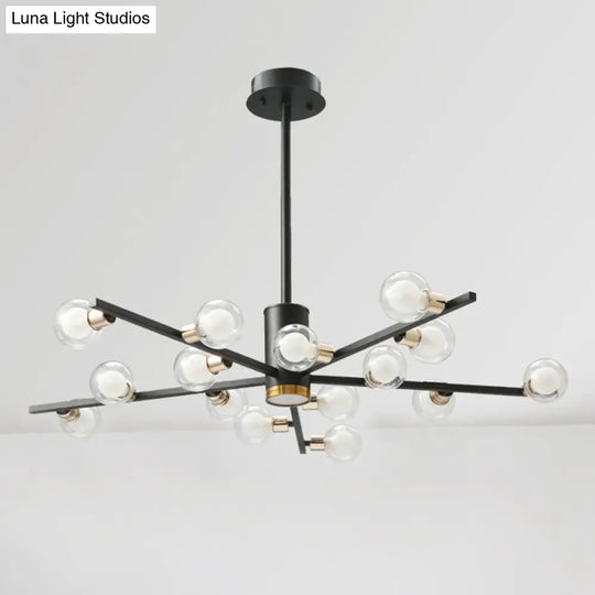 Modern Metal Radial Chandelier Light Fixture With Clear Bubble Glass Shades - 6/10/15 Lights Black