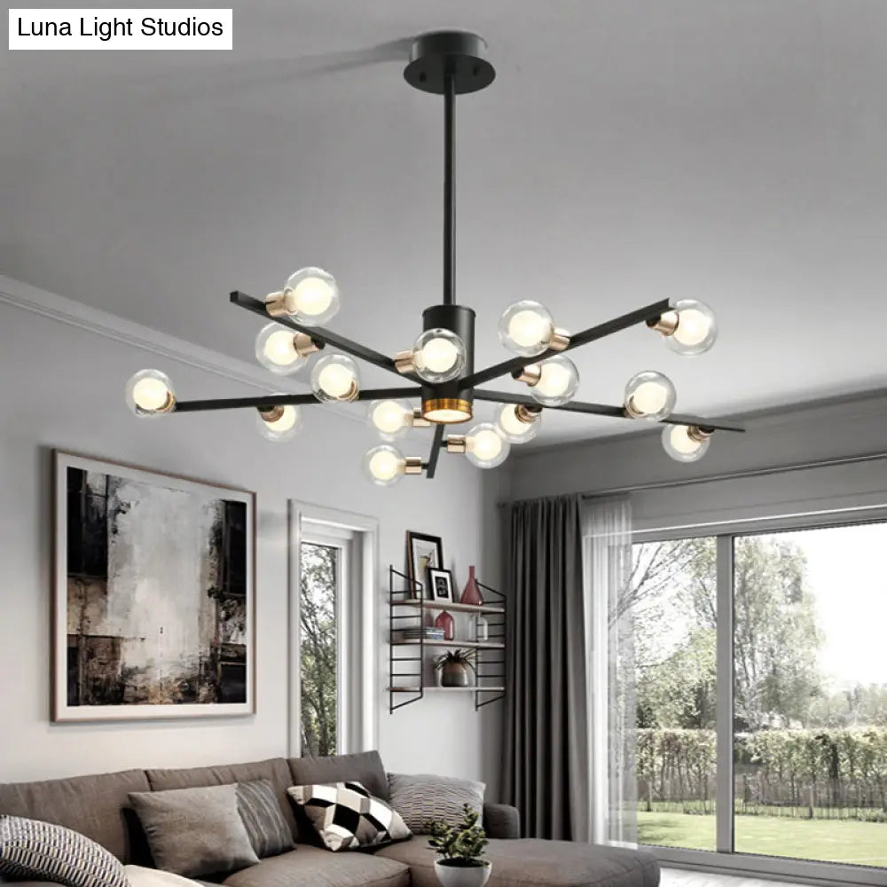 Modern Metal Radial Chandelier Light Fixture With Clear Bubble Glass Shades - 6/10/15 Lights Black