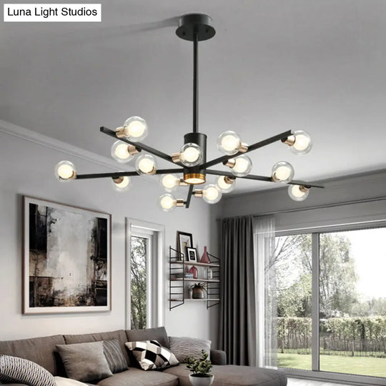 Modern Metal Radial Chandelier Light Fixture With Clear Bubble Glass Shades - 6/10/15 Lights Black