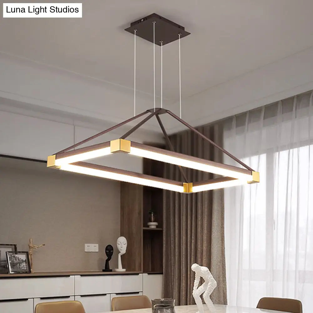 Modern Metal Rectangle Chandelier Light - White/Coffee 23.5’/31.5’/39’ Led Hanging Lamp Kit