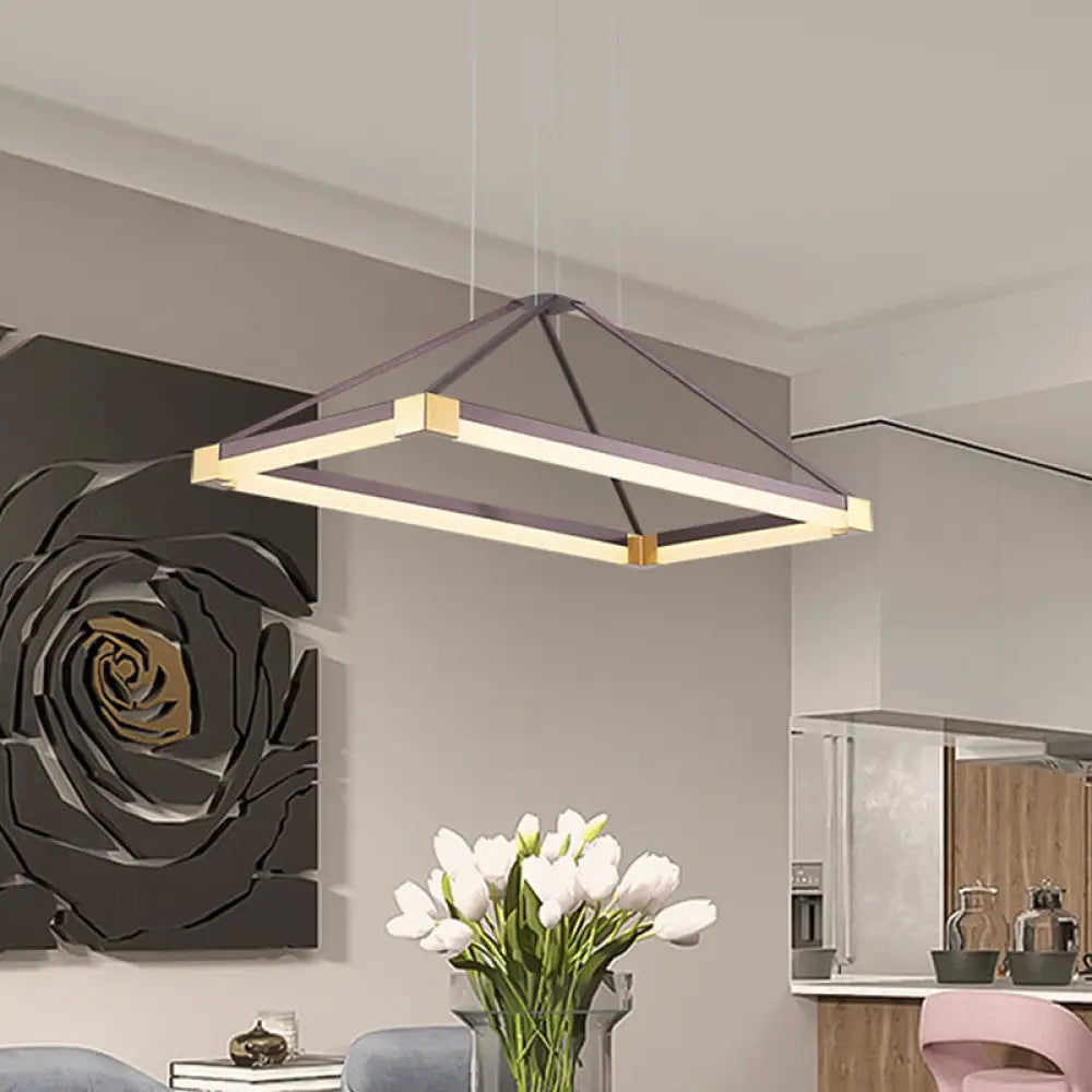 Modern Metal Rectangle Chandelier Light - White/Coffee 23.5’/31.5’/39’ Led Hanging Lamp Kit