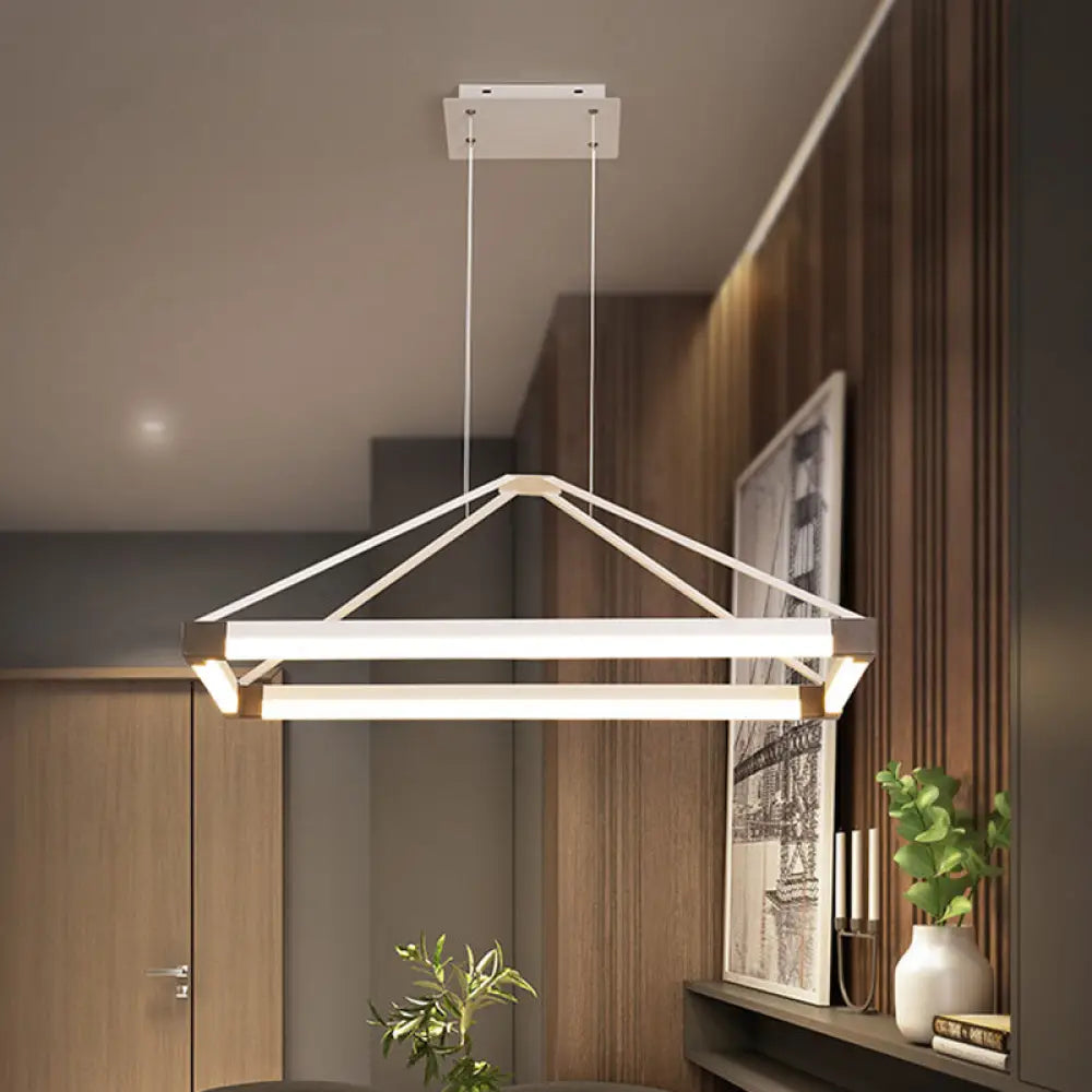 Modern Metal Rectangle Chandelier Light - White/Coffee 23.5’/31.5’/39’ Led Hanging Lamp Kit