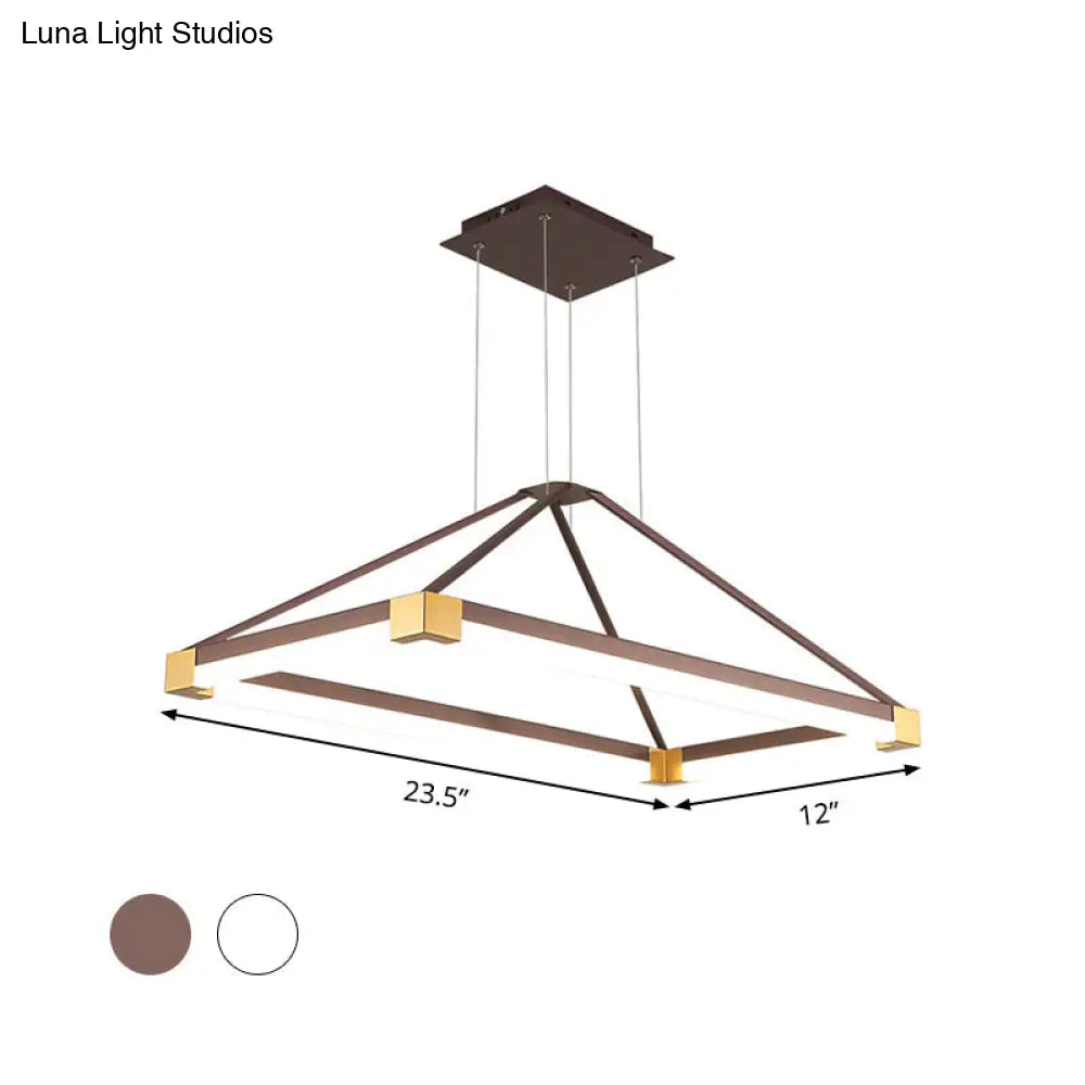 Modern Metal Rectangle Chandelier - Led Hanging Lamp Kit In White/Coffee Available 23.5/31.5/39 Wide