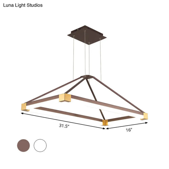 Modern Metal Rectangle Chandelier - Led Hanging Lamp Kit In White/Coffee Available 23.5/31.5/39 Wide