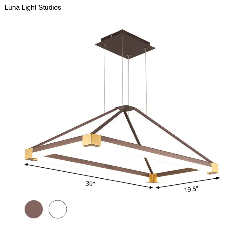 Modern Metal Rectangle Chandelier - Led Hanging Lamp Kit In White/Coffee Available 23.5/31.5/39 Wide