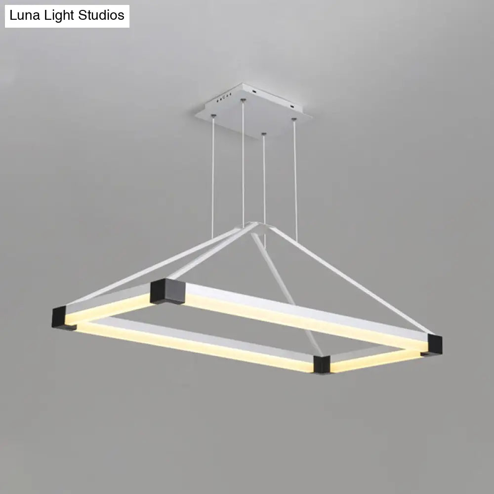 Modern Metal Rectangle Chandelier - Led Hanging Lamp Kit In White/Coffee Available 23.5/31.5/39 Wide