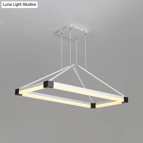 Modern Metal Rectangle Chandelier - Led Hanging Lamp Kit In White/Coffee Available 23.5/31.5/39 Wide