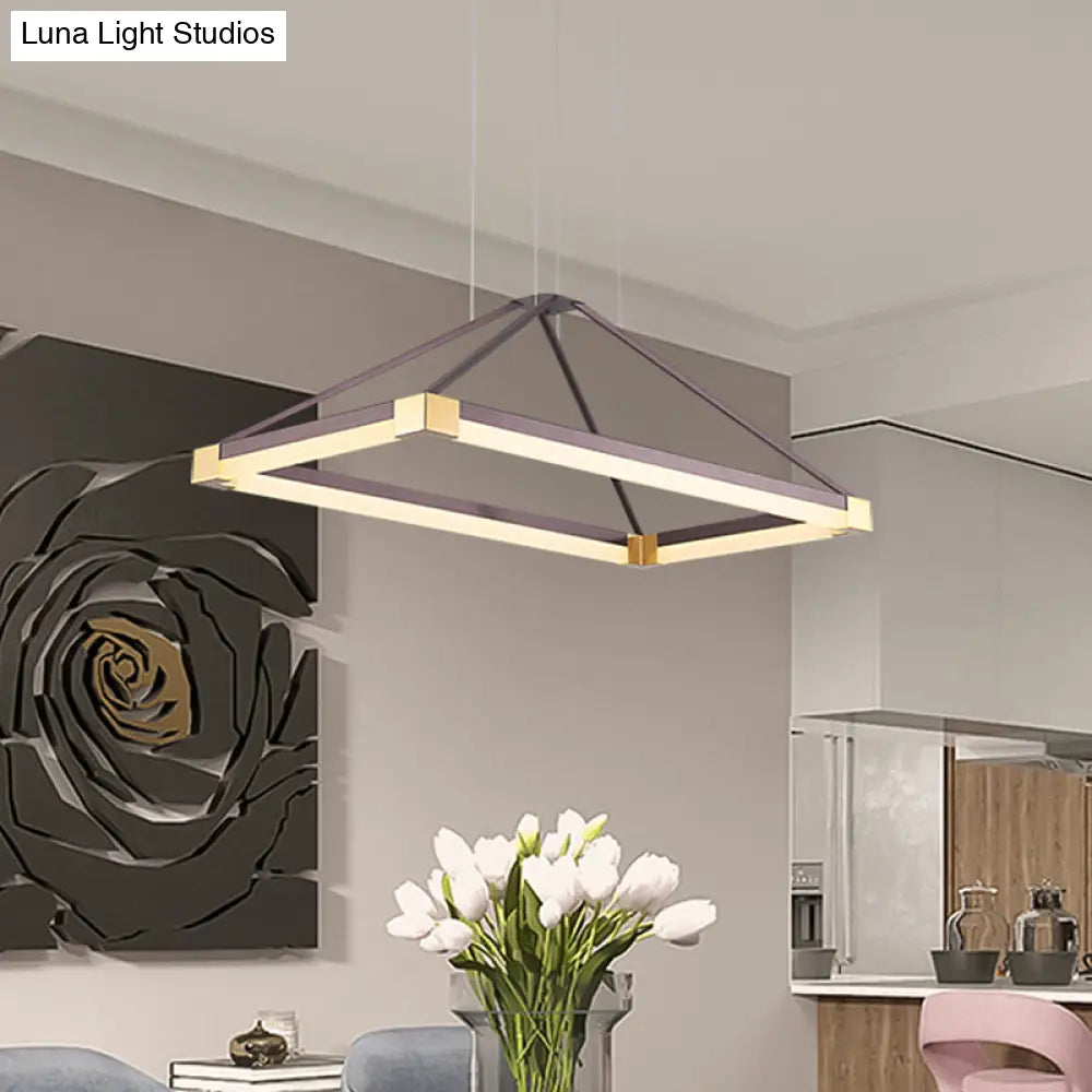 Modern Metal Rectangle Chandelier - Led Hanging Lamp Kit In White/Coffee Available 23.5/31.5/39 Wide