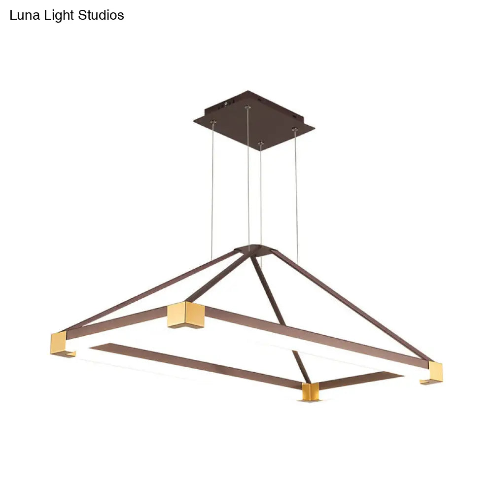 Modern Metal Rectangle Chandelier - Led Hanging Lamp Kit In White/Coffee Available 23.5/31.5/39 Wide