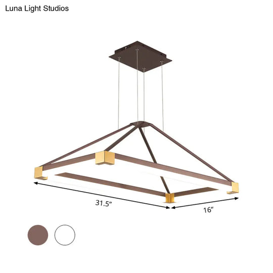 Modern Metal Rectangle Chandelier Light - White/Coffee 23.5’/31.5’/39’ Led Hanging Lamp Kit