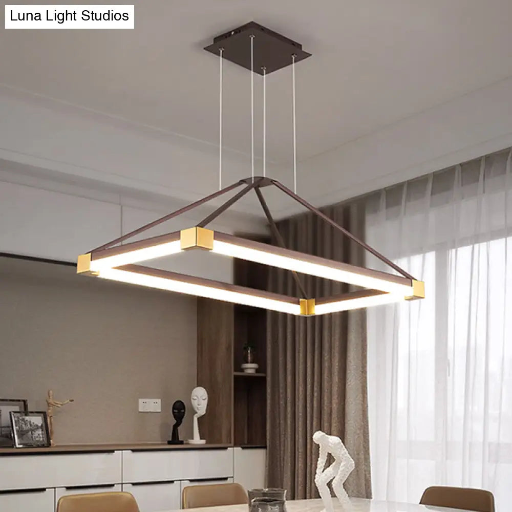 Modern Metal Rectangle Chandelier - Led Hanging Lamp Kit In White/Coffee Available 23.5/31.5/39 Wide