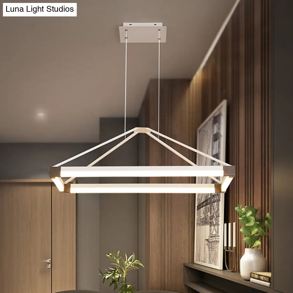 Modern Metal Rectangle Chandelier - Led Hanging Lamp Kit In White/Coffee Available 23.5/31.5/39 Wide