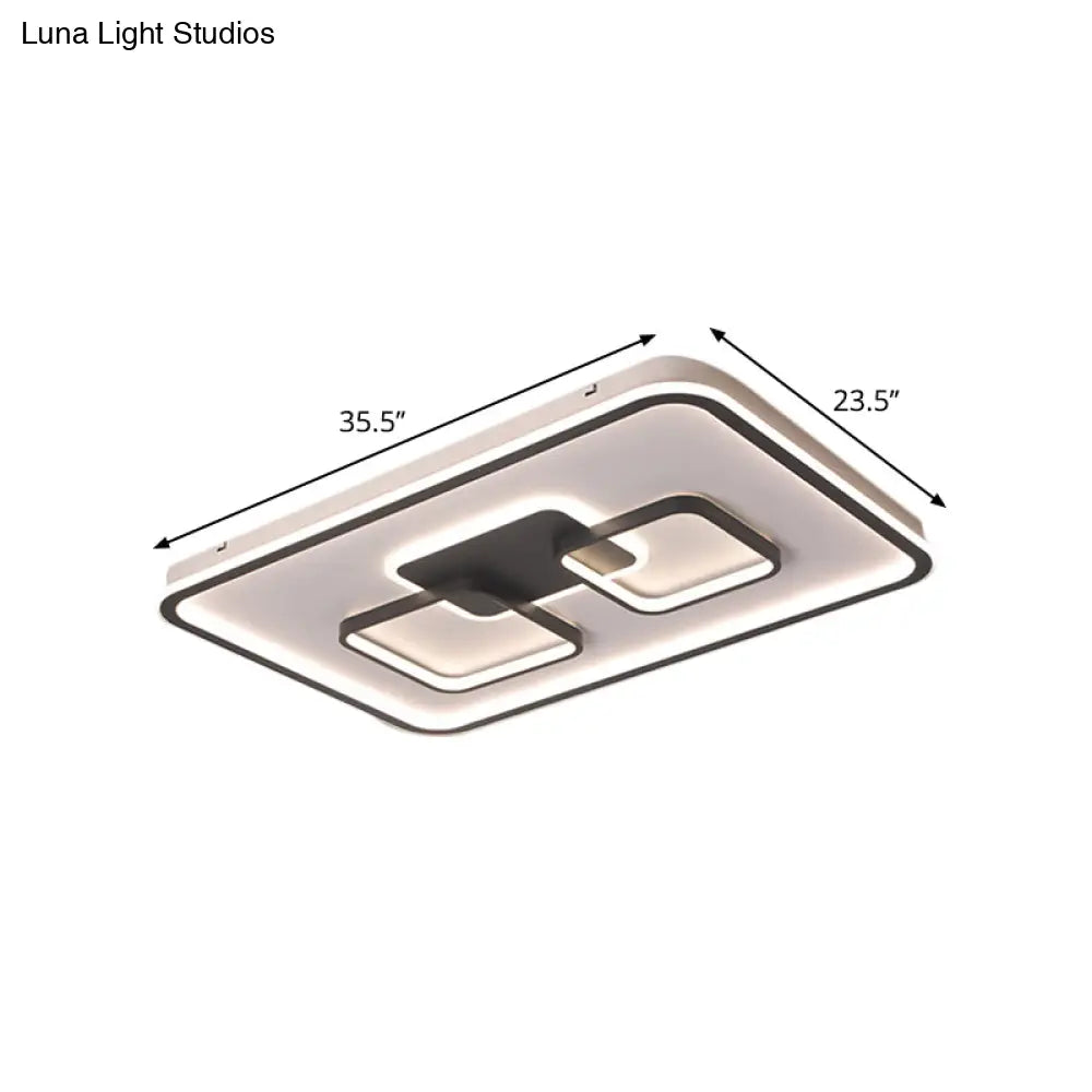 Modern Metal Rectangular Flushmount Led Ceiling Light In Black - White/Warm For Living Room