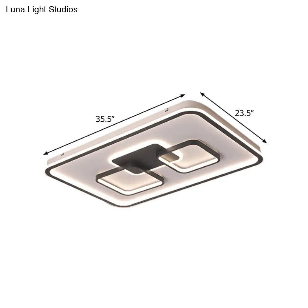 Modern Metal Rectangular Flushmount Led Ceiling Light In Black - White/Warm For Living Room