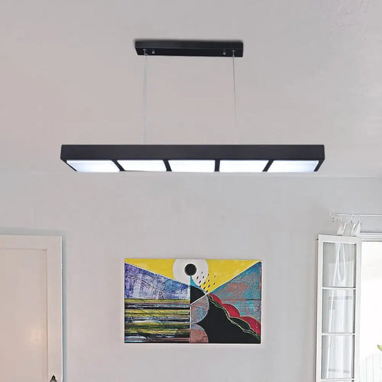 Modern Metal Rectangular Island Lamp With 3/4/5 Lights In Black/White - Office Hanging Light